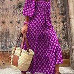 Margovil Puff Sleeve Geometry Printed Swing Dress