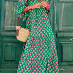 Margovil Puff Sleeve Geometry Printed Swing Dress