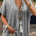 Margovil Stylish V Neck Short Sleeve Sequin T Shirt