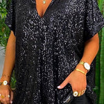 Margovil Stylish V Neck Short Sleeve Sequin T Shirt