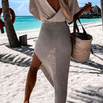 Margovil Wrap V Neck Tie Waist Side Split Cover Up Dress