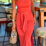 Margovil Halter Sleeveless Tie Waist Side Split Dress