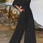 Margovil Deep V Neck High Waist Wide Leg Jumpsuit