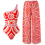 Margovil Printed One Shoulder Tummy Control Swimsuit and Wide Leg Cover Up Pants Set