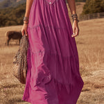 V-neck Button-down Faux Suede Short-sleeved Maxi Dress
