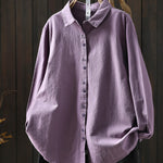 Women Artsy Autumn Pure Color 100%Cotton Blouse