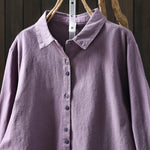 Women Artsy Autumn Pure Color 100%Cotton Blouse