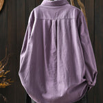 Women Artsy Autumn Pure Color 100%Cotton Blouse