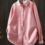Women Artsy Autumn Pure Color 100%Cotton Blouse