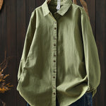 Women Artsy Autumn Pure Color 100%Cotton Blouse