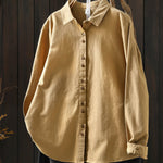 Women Artsy Autumn Pure Color 100%Cotton Blouse