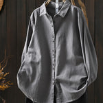 Women Artsy Autumn Pure Color 100%Cotton Blouse