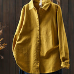 Women Artsy Autumn Pure Color 100%Cotton Blouse