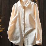 Women Artsy Autumn Pure Color 100%Cotton Blouse