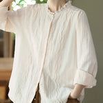 Women Artsy Spring Embroidery Lace 100%Cotton Shirt