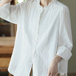 Women Artsy Spring Embroidery Lace 100%Cotton Shirt