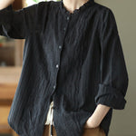 Women Artsy Spring Embroidery Lace 100%Cotton Shirt
