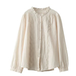Women Artsy Spring Embroidery Lace 100%Cotton Shirt