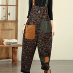 Women Vintage Patchwork Cotton Loose Denim Jumpsuits