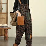 Women Vintage Patchwork Cotton Loose Denim Jumpsuits