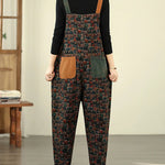 Women Vintage Patchwork Cotton Loose Denim Jumpsuits