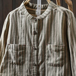 Women Spring Vintage Stripe Stand Collar 100%Cotton Shirt