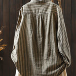 Women Spring Vintage Stripe Stand Collar 100%Cotton Shirt