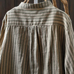 Women Spring Vintage Stripe Stand Collar 100%Cotton Shirt