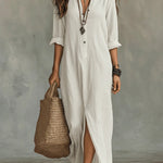 Samara | Loose-fitting Black Maxi Dress with Buttons