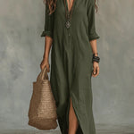 Samara | Loose-fitting Black Maxi Dress with Buttons