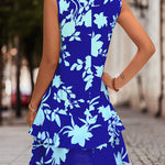 A-Line High Waisted Falbala Printed Split-Joint Tied Tiered V-Neck Mini Dresses