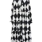 A-Line Long Sleeves Buttoned Plaid Polo Midi Dresses