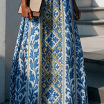 A-Line High Waisted Flower Print Pleated Zipper Halter-Neck Maxi Dresses