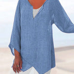JFN Cotton & Linen Asymmetric Hem Loose Fit Long Sleeve Shirts Tunic Top