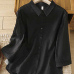 Women's  Solid Color Lapel 3/4 Sleeves Casual Linen Shirt