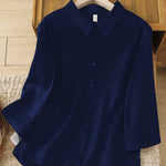 Women's  Solid Color Lapel 3/4 Sleeves Casual Linen Shirt