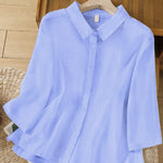 Women's  Solid Color Lapel 3/4 Sleeves Casual Linen Shirt