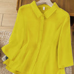Women's  Solid Color Lapel 3/4 Sleeves Casual Linen Shirt