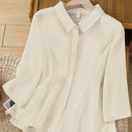 Women's  Solid Color Lapel 3/4 Sleeves Casual Linen Shirt
