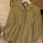 Women's  Solid Color Lapel 3/4 Sleeves Casual Linen Shirt