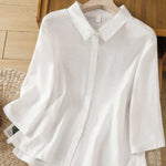 Women's  Solid Color Lapel 3/4 Sleeves Casual Linen Shirt