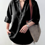 Ladies Solid Color Shirt Collar Three-quarter Sleeves Casual Cotton and Linen Shirt