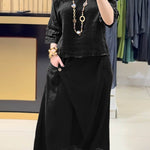 Ladies Solid Color Round Neck Casual Skirt Linen Two-piece Suit