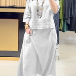 Ladies Solid Color Round Neck Casual Skirt Linen Two-piece Suit