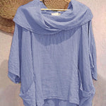 Women's Solid Color Draped Neck 3/4 Sleeve Comfortable Casual Linen Pocket Top