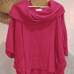 Women's Solid Color Draped Neck 3/4 Sleeve Comfortable Casual Linen Pocket Top