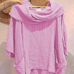 Women's Solid Color Draped Neck 3/4 Sleeve Comfortable Casual Linen Pocket Top