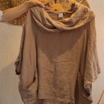 Women's Solid Color Draped Neck 3/4 Sleeve Comfortable Casual Linen Pocket Top