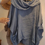 Women's Solid Color Draped Neck 3/4 Sleeve Comfortable Casual Linen Pocket Top