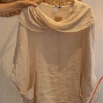 Women's Solid Color Draped Neck 3/4 Sleeve Comfortable Casual Linen Pocket Top